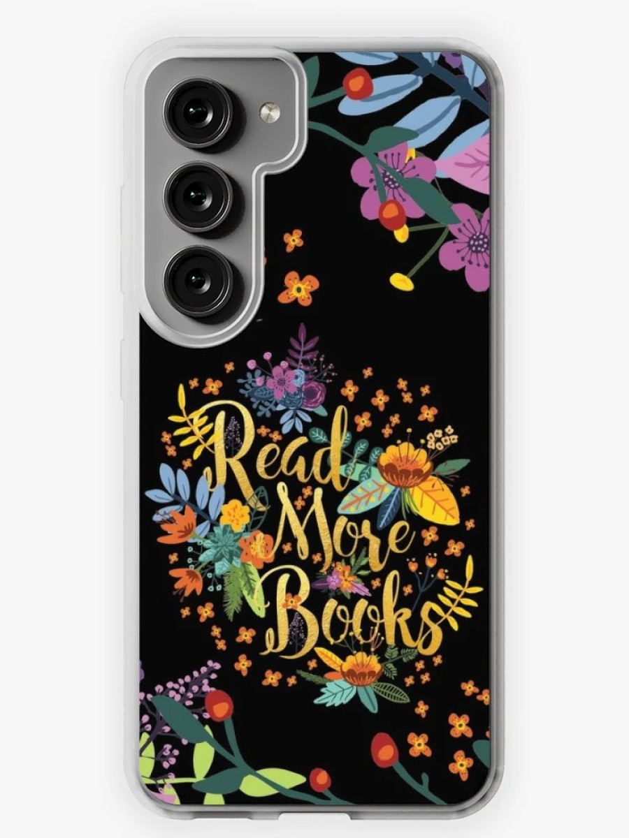 Redbubble Read More Books - Floral Gold - Black Samsung Galaxy Phone Case Clearance