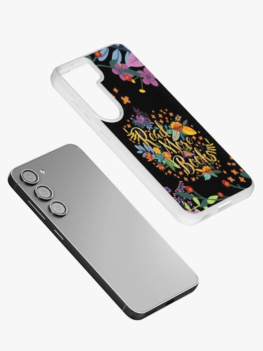 Redbubble Read More Books - Floral Gold - Black Samsung Galaxy Phone Case Clearance