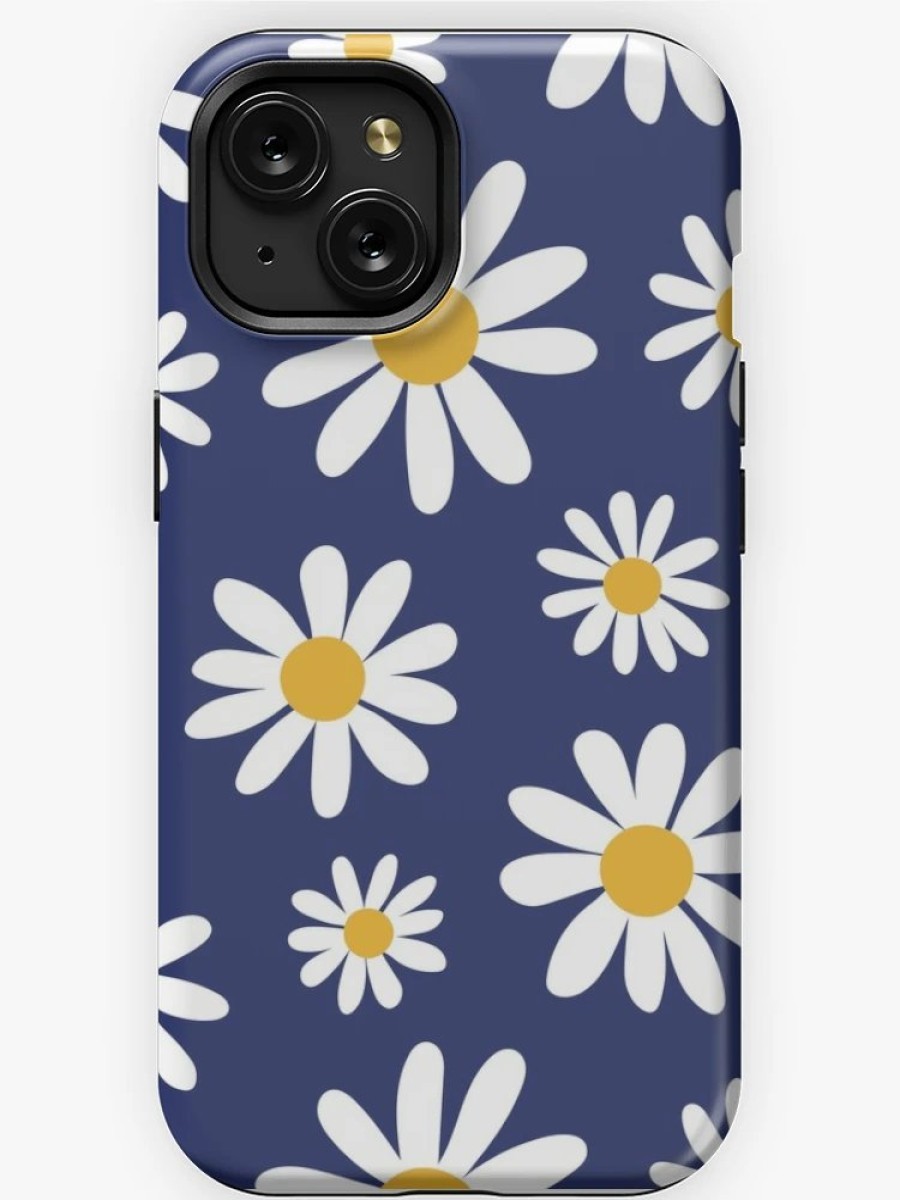 Redbubble Spring Daisies Floral Retro Pattern On Navy Blue Iphone Case Online