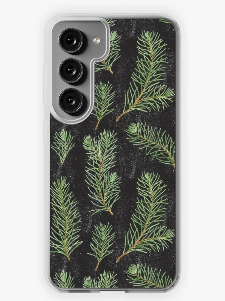 Redbubble Watercolor Pine Branches Pattern On Black Background Samsung Galaxy Phone Case Clearance