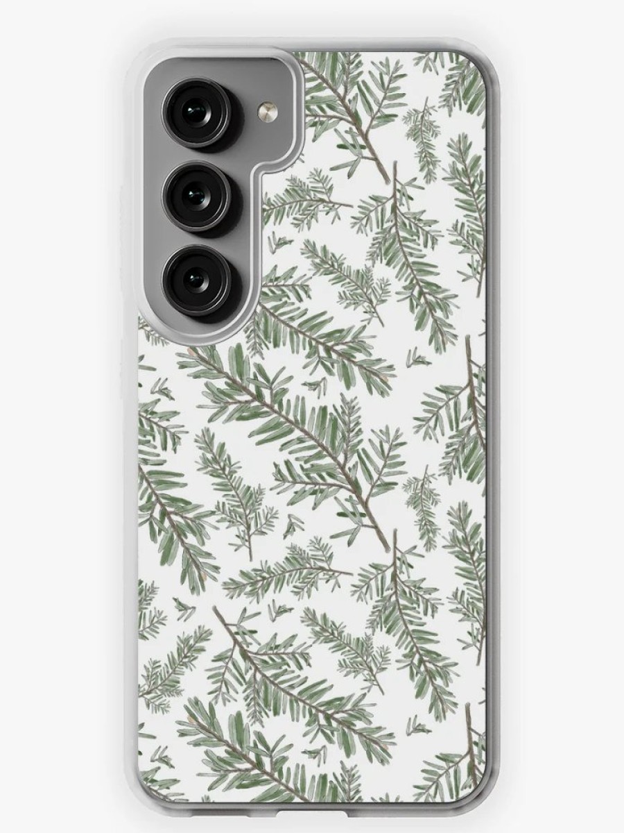 Redbubble Western Hemlock Botanical Art Seamless Pattern Design Samsung Galaxy Phone Case New