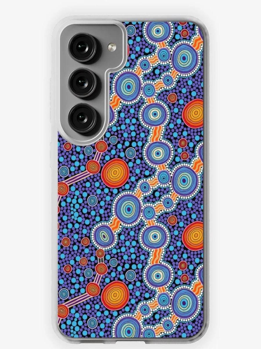 Redbubble Authentic Aboriginal Art - The Journey Blue Samsung Galaxy Phone Case Hot