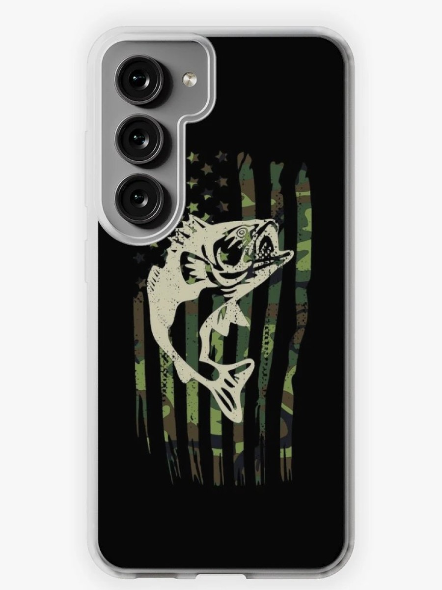 Redbubble Bass Fishing Camouflage American Flag Patriotic Samsung Galaxy Phone Case Wholesale