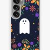 Redbubble Spoopy Cute Ghost. Halloween Decor. Cute Ghost Dia De Los Muertos. Orange All Hallows Eve Floral Illustration. Samsung Galaxy Phone Case Best